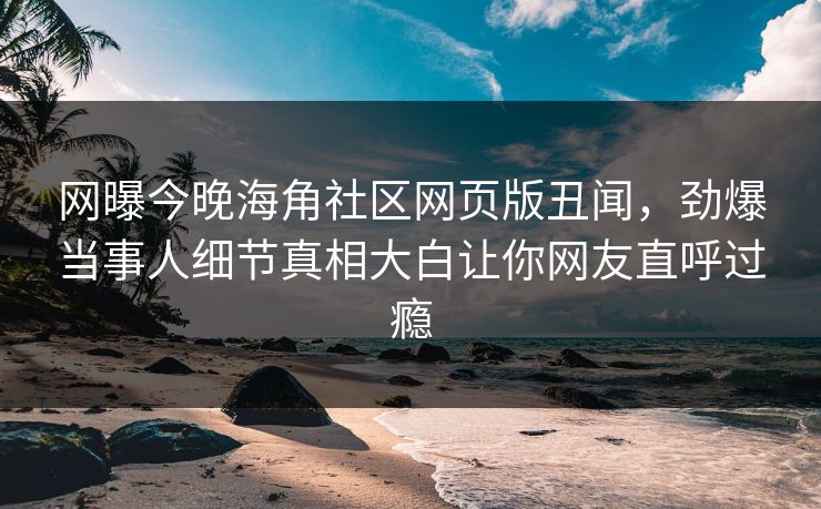 网曝今晚海角社区网页版丑闻，劲爆当事人细节真相大白让你网友直呼过瘾